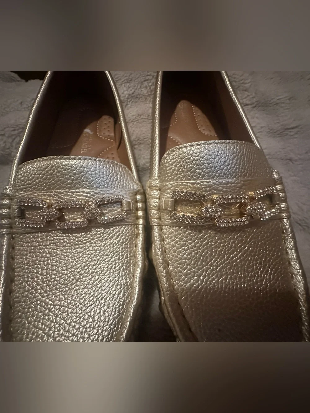 Women's Metallic Gold Slip-On Moccasin Loafers